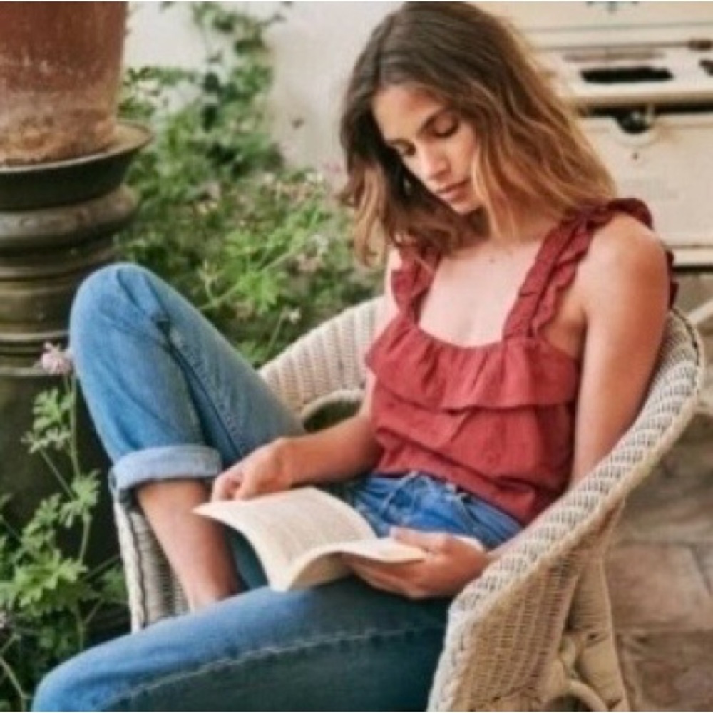 Sezane Anthropologie Women’s Hermine Tank Top Blouse Floral Embroidered 34